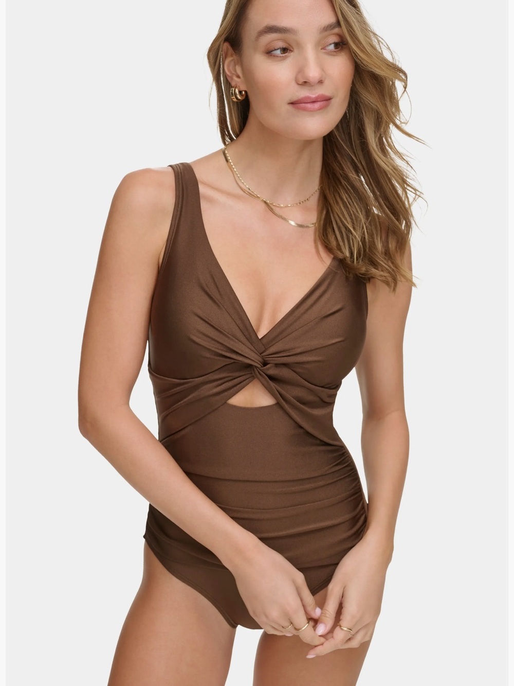 DKNY Brown Twist-Front One-Piece Swimsuit NWT - Picture 6 of 15